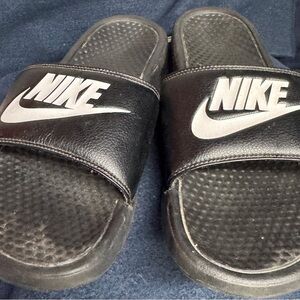 Nike Black Slides with Silver Logo